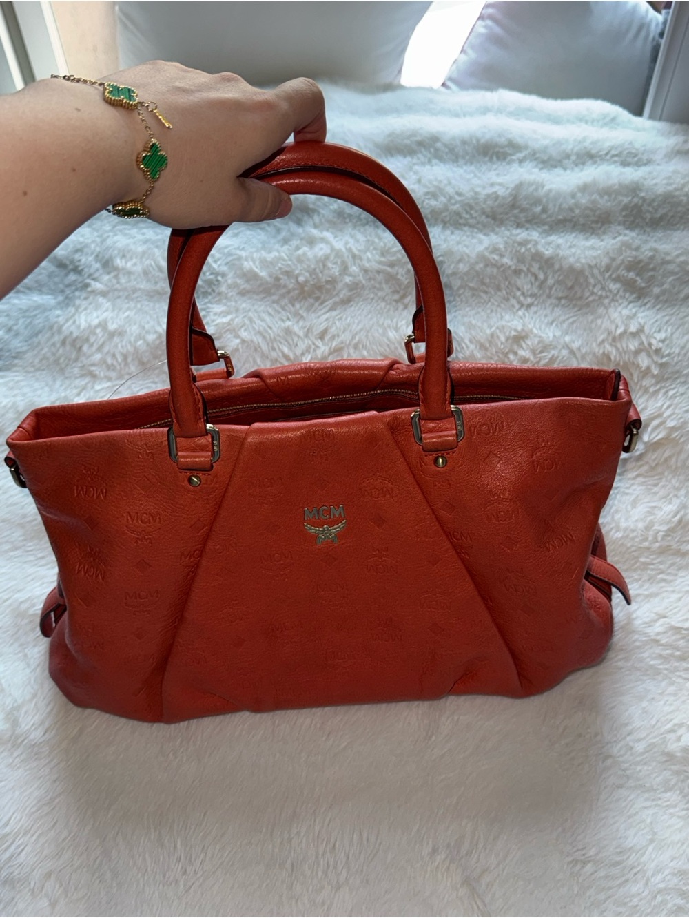 MCM Red Leather Double-Handle Satchel - Picture 7 of 7